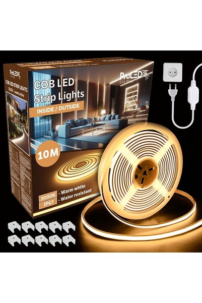 proled 20 metri Bandă LED COB 220V, 10W/m, 1000lm/m, 3000K, IP67, 20m, kit cu sursă de alimentare