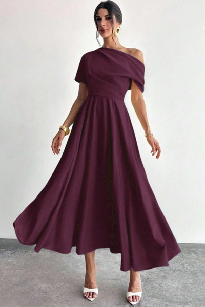 Modayakamoz Νέα σεζόν Γυναικείο φόρεμα με κοντό μανίκι και πιέτες στον ώμο, μ...