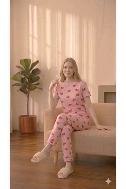 LXL ΓΥΝΑΙΚΕΙΟ ΡΟΖ ΚΑΛΟΚΑΙΡΙΝΟ ΣΕΤ ΠΙΤΖΑΜΑΣ ΜΕ ΣΧΕΔΙΟ ΚΑΡΔΙΑΣ