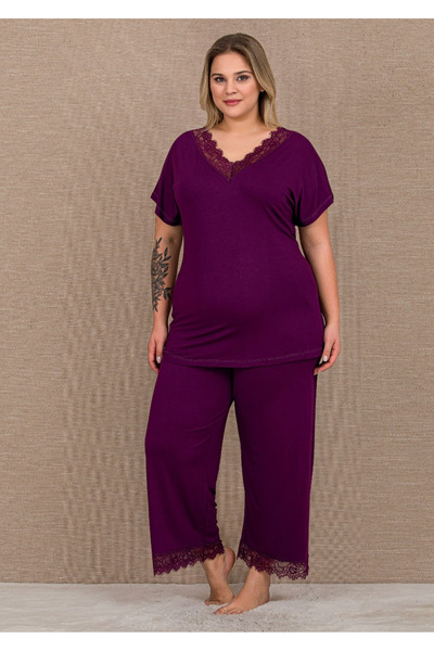 Lady Σετ Πιτζάμες Μεγάλου Μεγέθους Plum Πάνω και Κάτω Μέρος B-620