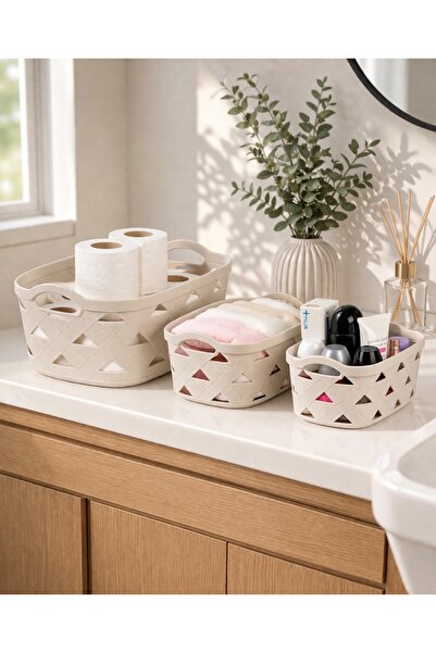 Sungroup LEATHER 3-Piece Design Basket Set, Beige