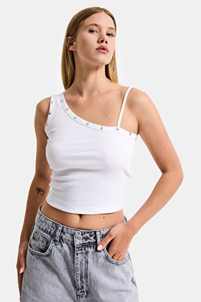 it's basic Women's White W5 Drop Detailed Single Sleeve Strap Special Elastan...