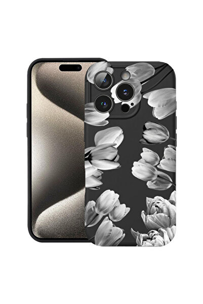 bestcase Husă Ultra Subțire pentru Apple iPhone 15 Pro, Florală - Lalea Neagr...