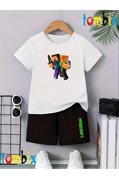 tombix Double Green Shape Printed T-Shirt Shorts Summer Children's Set