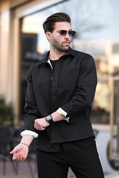 Madmext Μαύρο ανδρικό πουκάμισο με φλις εσωτερικά E6759