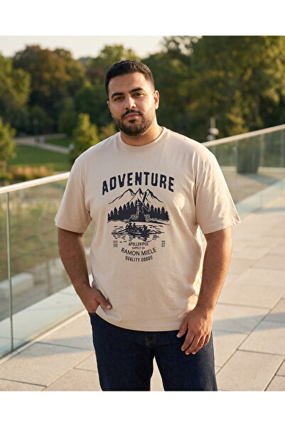 Ramon Miele Large Size Crew Neck Printed Men's T-Shirt