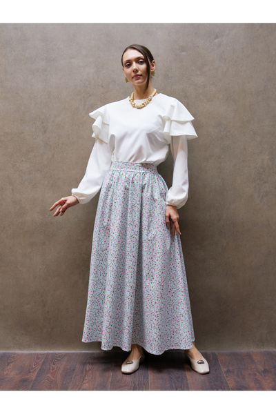 KÜÇÜĞÜM BUTİK Τυρκουάζ-ροζ φούστα ποπλίνα με φλοράλ σχέδια