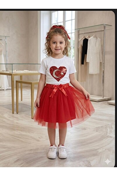 Zelhankids Κοριτσίστικο μπλουζάκι με τουρκική σημαία και φούστα τούτου