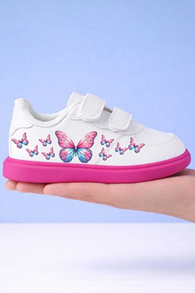 amazoondesing Αθλητικά παπούτσια για κορίτσια με ροζ-μπλε σόλα και στάμπα πετ...