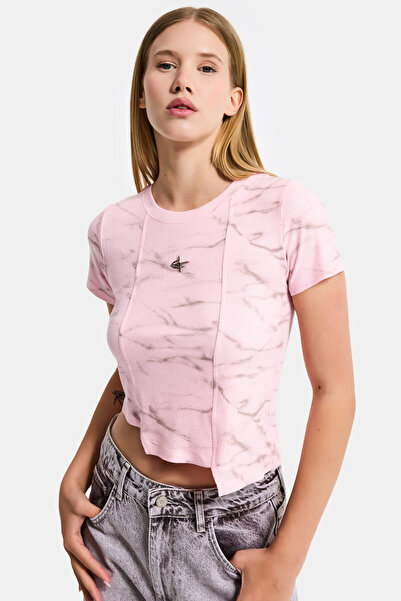 it's basic Γυναικείο ροζ w5 crop top με ασύμμετρη κοπή και λεπτομέρεια αξεσουάρ