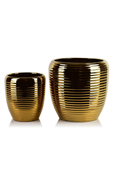 MONDEX NEVA Set de 2 capace ceramice aurii 30.5x30.5x30.5cm 20.5x20.5x23cm