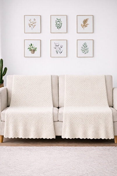 Bonny Home 2'li Krem Kaymaz Tabanlı Kabartmalı Koltuk Örtüsü Çok Amaçlı Parla...