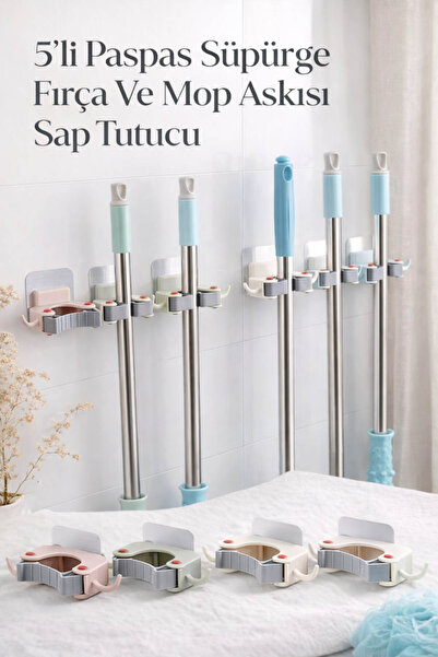 Anadolu Saray Σετ 5 τεμαχίων Κρεμάστρα για σφουγγαρίστρα, Βάση για σκούπα, Κρ...