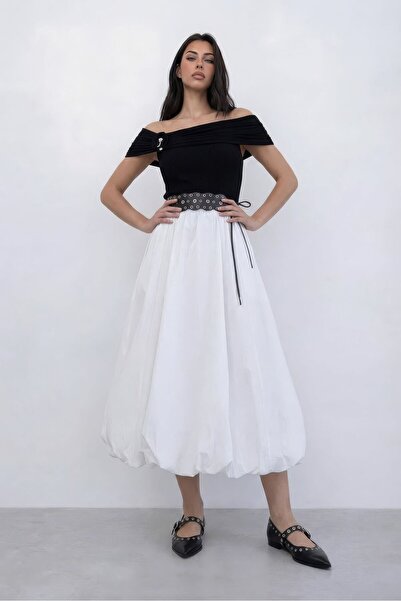 Nazline Γυναικεία μακριά φούστα ποπλίνα με φουσκωτό σχέδιο Νέα σεζόν