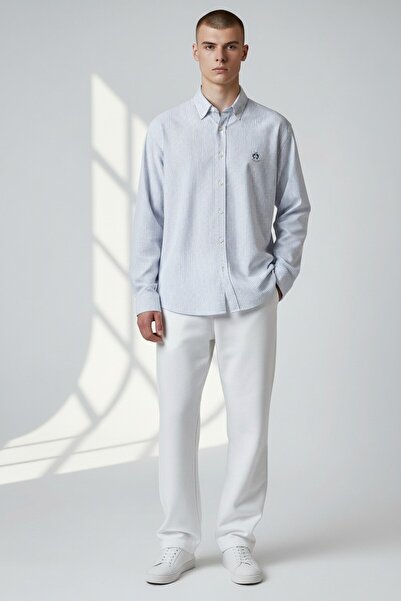 Campione Blue Striped Cotton Linen Blend Shirt