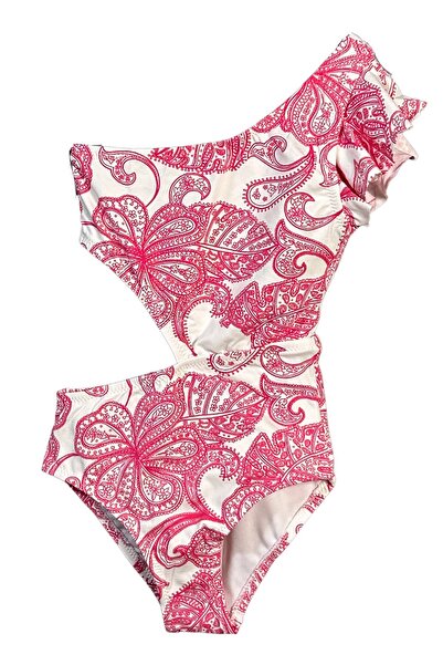 LOOK ME Paisley Shawl Patterned Asymmetrical Cut-Out Girls' Swimsuit
