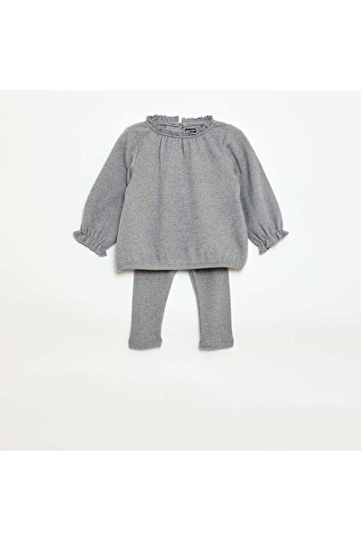 KIABI طقم محبوك مريح من قطعتين باللون الرمادي