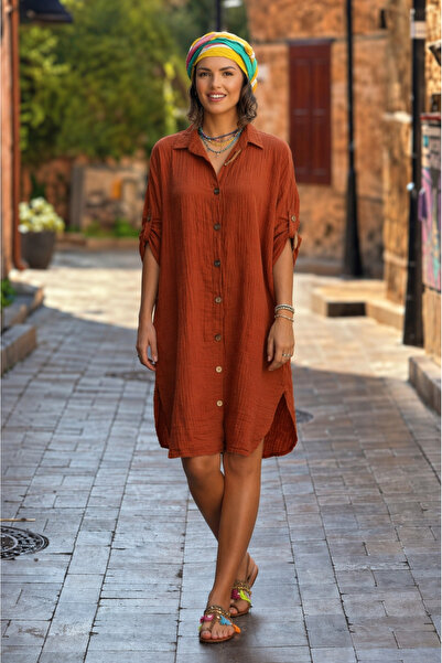 Nevin Kaya Moda Φόρεμα πουκάμισο από 100% βαμβακερό μαλακό μουσελίνα