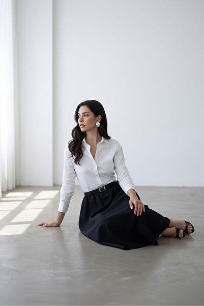 Nazline Γυναικεία ΦΟΥΣΤΑ ΑΠΟ ΒΑΜΒΑΚΙ ΚΑΙ ΛΙΝΟ ΜΕ ΖΩΝΗ ΚΑΙ ΣΟΥΡΑΣΜΕΝΗ ΜΕΣΗ