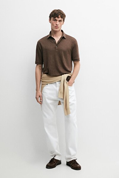Massimo Dutti %100 keten kısa kollu polo yaka t-shirt