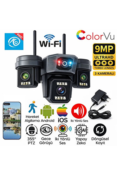Yenimiyeni O-Kam Pro 3 Kameralı 3 Görüntülü Ultra HD 360 Dönebilen Kablosuz W...