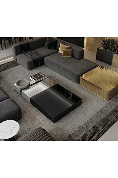 LUXURY VİLLA LUXURY SIYAH CAMLI GÜMÜŞ AYNALI DEKORATIF ORTA SEHPAYI 100 × 180...