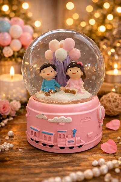 Bakgeldi Sevgili Çift Balon Figürlü Işıklı Müzikli Kar Küresi Romantik Dekora...