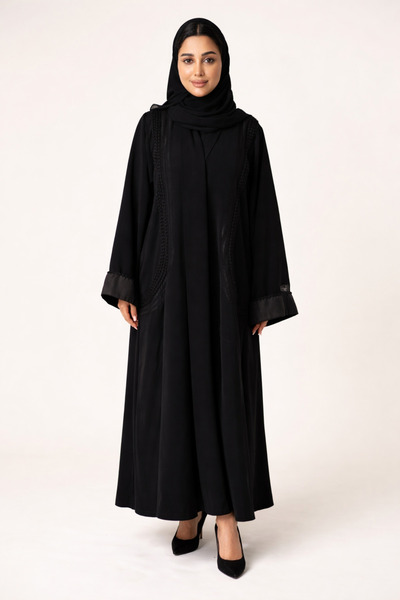 ELEGANT'S Black Balloon Abaya with Crepe Fabric and Qilat Decoration