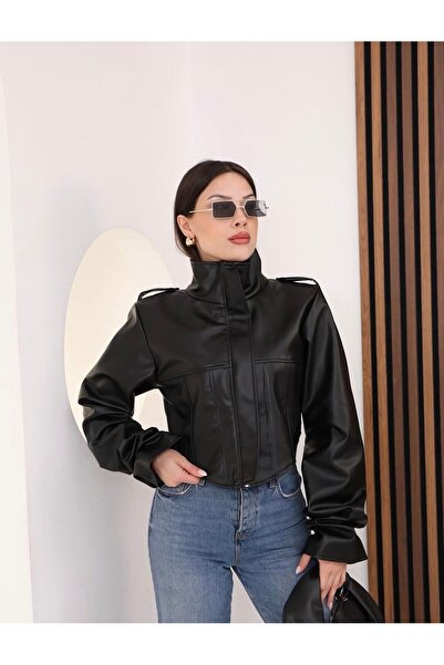 mylunessa Δερμάτινο μπουφάν με λεπτομέρεια κορσέ από Zr Korse