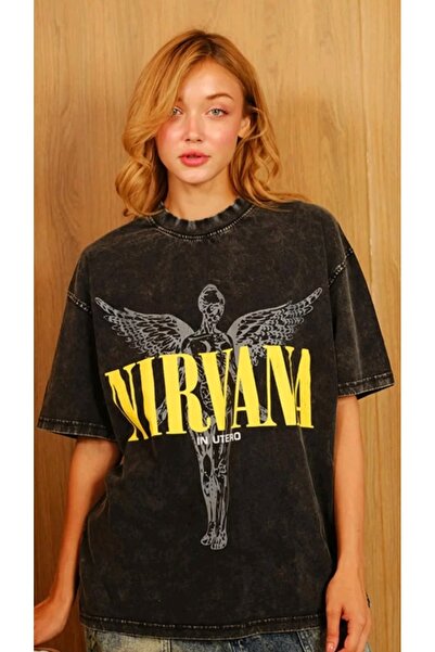 LAND MODA Μπλουζάκι με στάμπα, κορυφαίας ποιότητας, vintage πλυμένο, στυλ δρό...