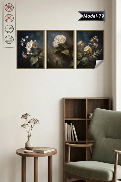 Akıllı Kağıt Statik Tutunma Özellikli Tablo - Poster Çiçek (Model-79) Çerçeve...