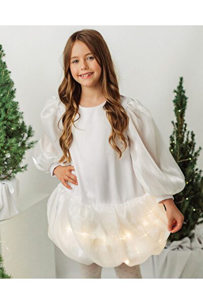 fustite cu luminite Rochie Albă Divină cu Volane și Lumini - 3-4 ani (98-104 cm)