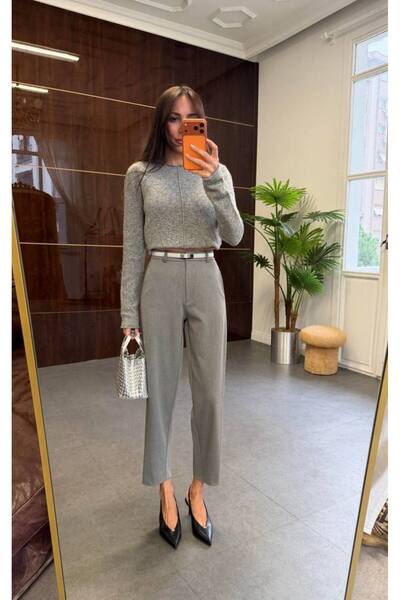 My Blog Γκρι κλασικό παντελόνι ίσιας γραμμής - 9957