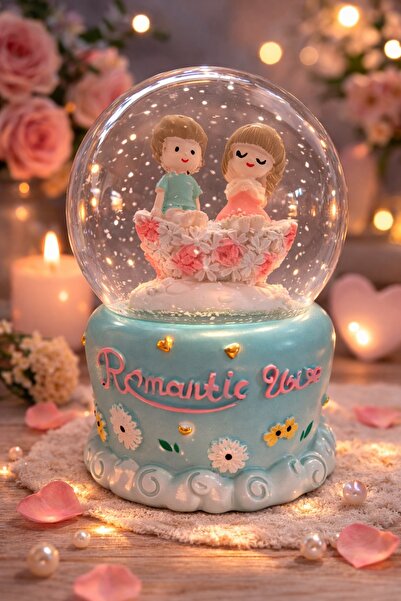 sofun Romantic Love Çift Figürlü Işıklı Müzikli Kar Küresi Dekoratif Hediye O...