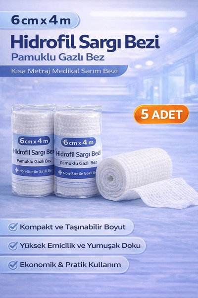 OSKA GLOBAL 6 cm x 4 m Hidrofil Sargı Bezi Pamuklu Gazlı Bez Kısa Metraj Medi...