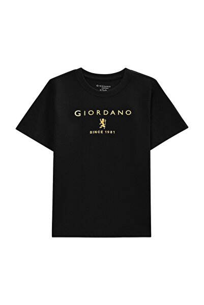 Giordano تي شيرت جونيورز من القطن ذو قصة عادية وياقة دائرية مطبوعة