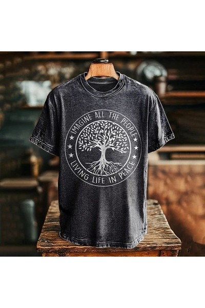 ZEMLİYA Μπλουζάκι με στάμπα, κορυφαίας ποιότητας, vintage πλυμένο, στυλ δρόμο...