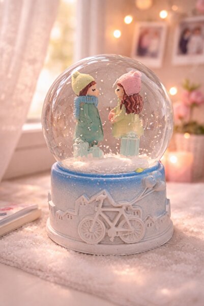sofun Romantik Çift Figürlü Kar Küresi Işıklı Müzikli Dekoratif Hediye Orta Boy