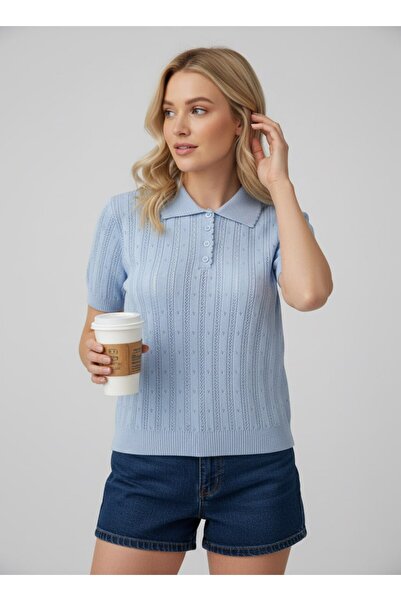 Noi Belis Polo Collar Half Placket Buttoned Knitwear Blouse Ss26Bz0108