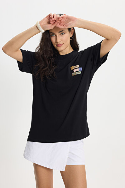 Tudors Γυναικεία μπλούζα oversize με φαρδιά γραμμή, 100% βαμβακερή, με στάμπα...