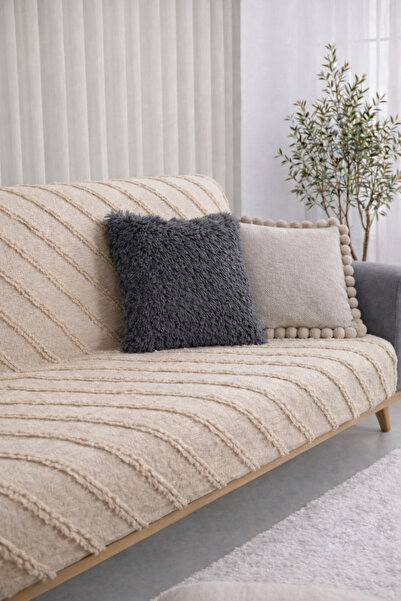 Shopyteks Κάλυμμα καναπέ από σενίλ 170x210 με μοντέρνο σχέδιο γραμμών, φιλικό...