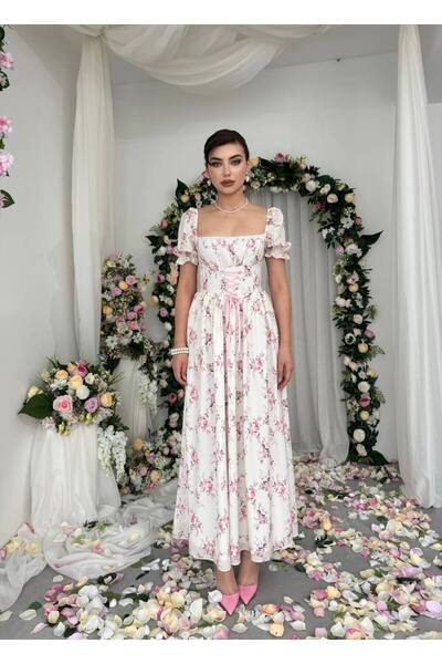 EtikaOnline romantik çiçekli korseli elbise