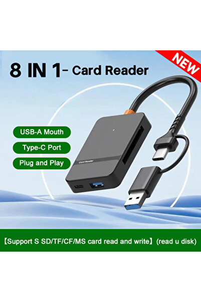 Choice1 قارئ بطاقات USB جديد أسود اللون 8 في 1، قارئ بطاقات 3.0 لبطاقات SD وM...