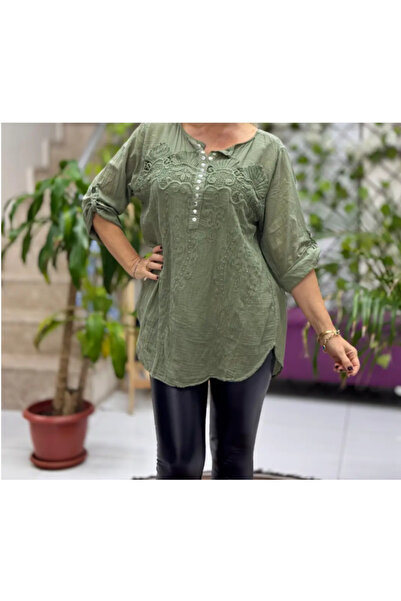 MADE İN ITALY Italian Crepe Shirt with Sequins and Lace Detail