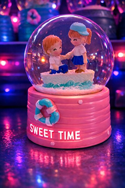 Bakmakistersen Sevgili Çift Figürlü Sweet Time Yazılı Işıklı Müzikli Kar Küre...