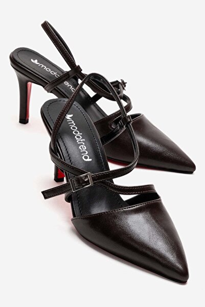 CCWAY AYAKKABI Women's Cross-Heeled Sandals Brown Wrinkled