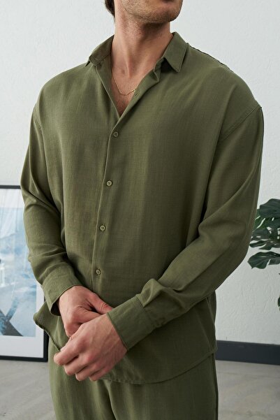 duo fideles Men's Oversize Seersucker Textured Casual Summer Shirt