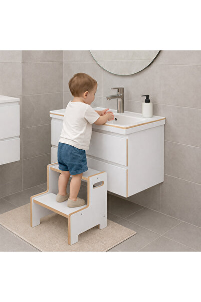 Fida Kaymaz Ahşap Çocuk Basamak Tabure - Banyo & Lavabo Yükseltici Basamak