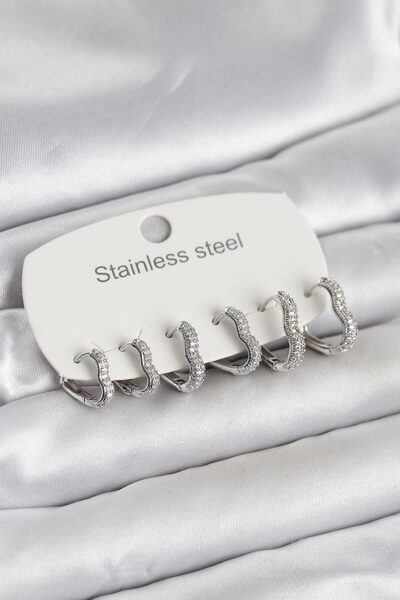 Clariss 316L Steel Silver Color 6 Piece Set Heart Form Women Earrings