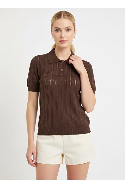 Noi Belis Πλεκτή μπλούζα με γιακά πόλο και μισό κούμπωμα SS26BZ0108